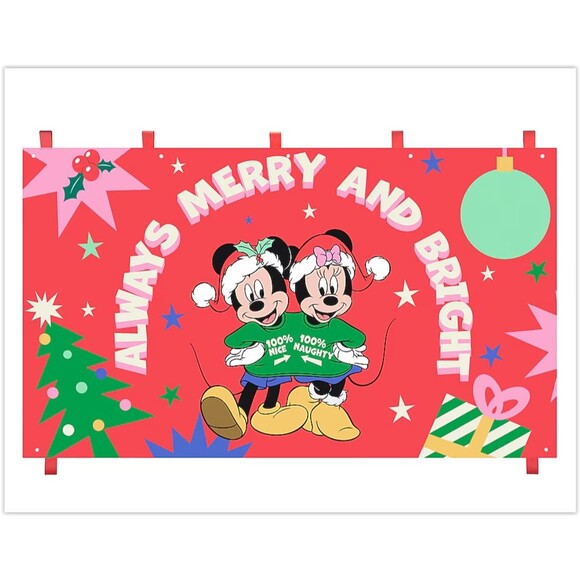 Gemmy Disney Mickey Minnie 8 ft Merry & Bright Christmas Decor Backdrop Banner - Picture 3 of 7